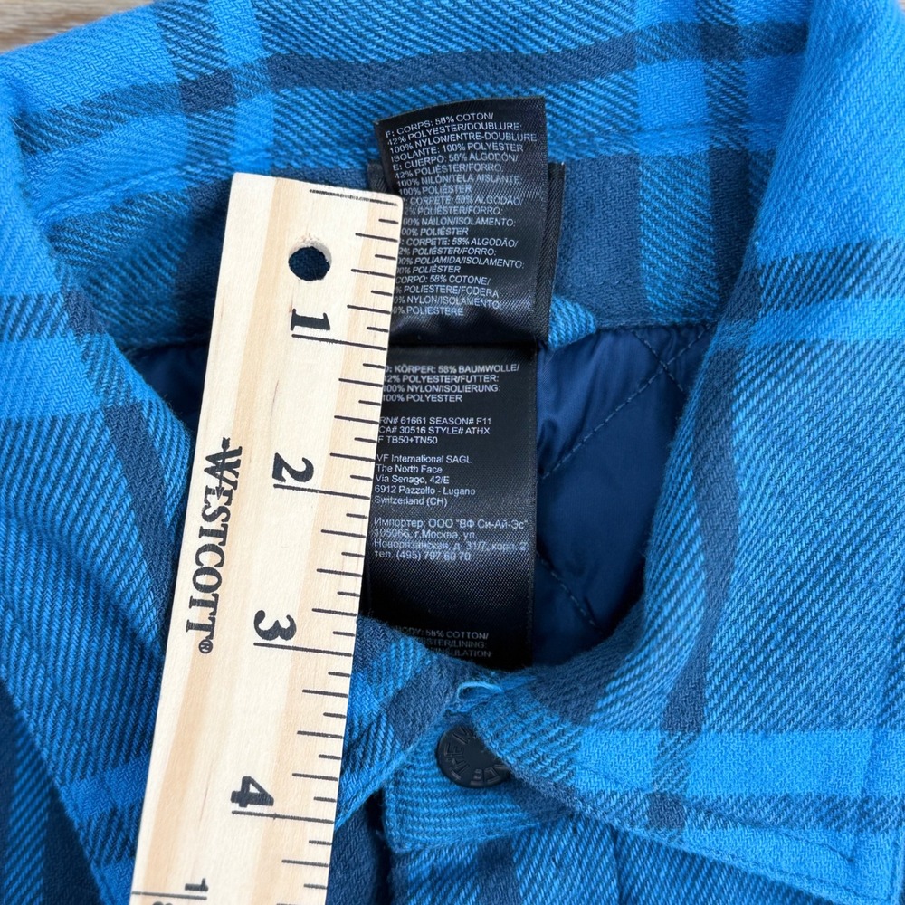 The North Face Quilted Flannel Shirt Jacket Mens Small Blue Outdoors Hiking - Picture 4 of 10